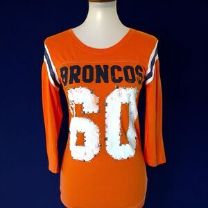 Victoria's Secret Pink Denver Broncos Studded Striped Orange Blue Tee Shirt Top